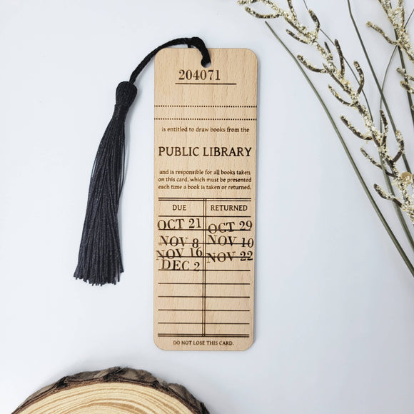 Vintage library card wood bookmark - book gifts