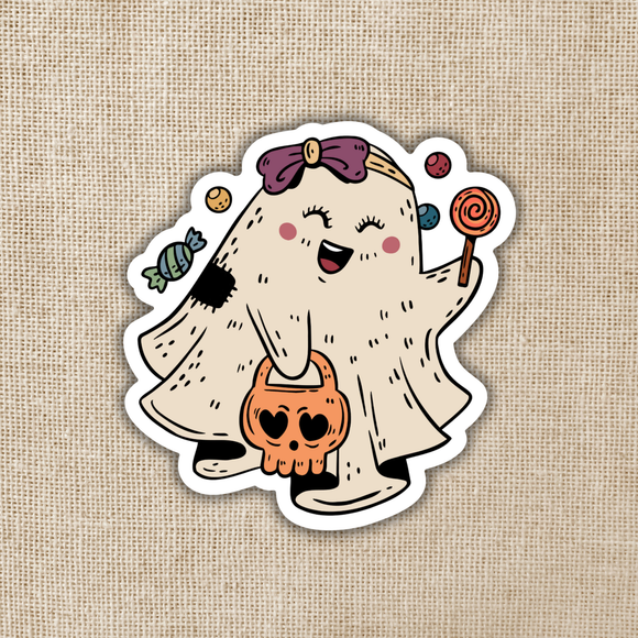 Cute Ghost Trick-or-Treating Sticker