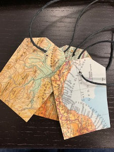Map Tags with Black Cord
